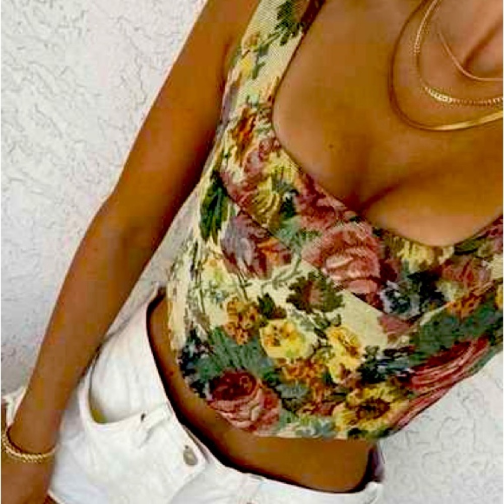 Vintage Floral Pattern Cider Corset Top